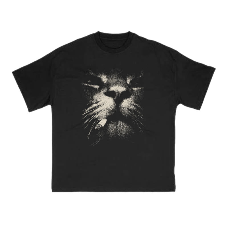 A Badass Smoking Cat Print T-shirt