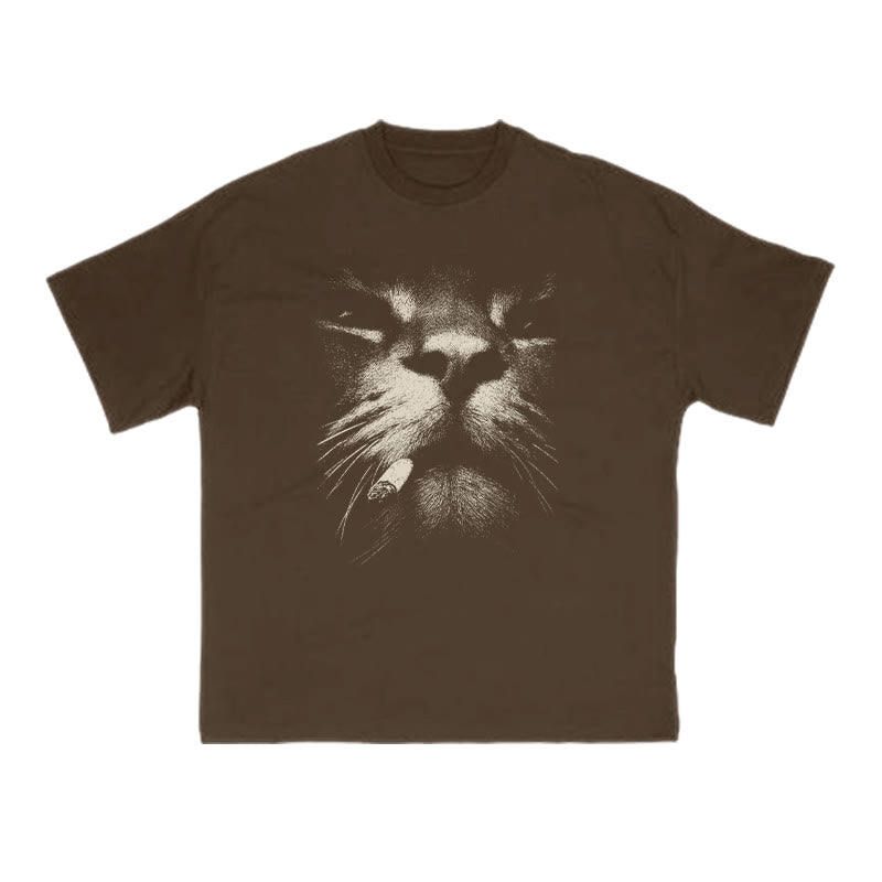 A Badass Smoking Cat Print T-shirt
