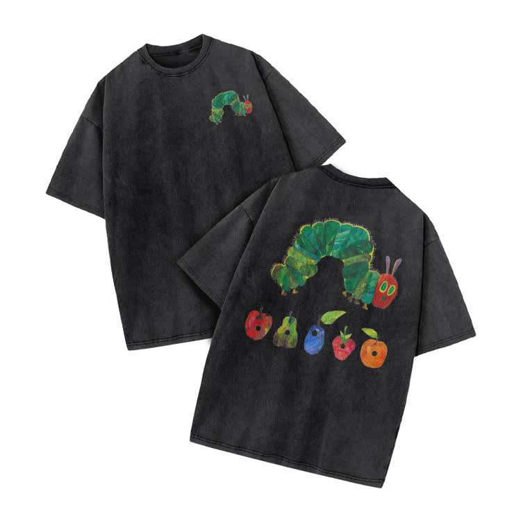 Vintage Watercolor Caterpillar Graphic Print Acid Washed T-Shirt