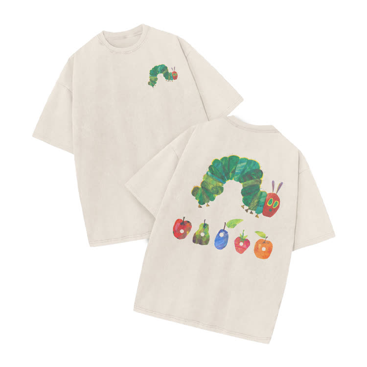 Vintage Watercolor Caterpillar Graphic Print Acid Washed T-Shirt