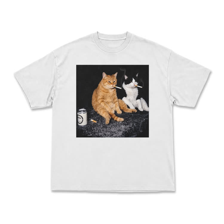 Vintage Smoking Cats Graphic T-Shirt