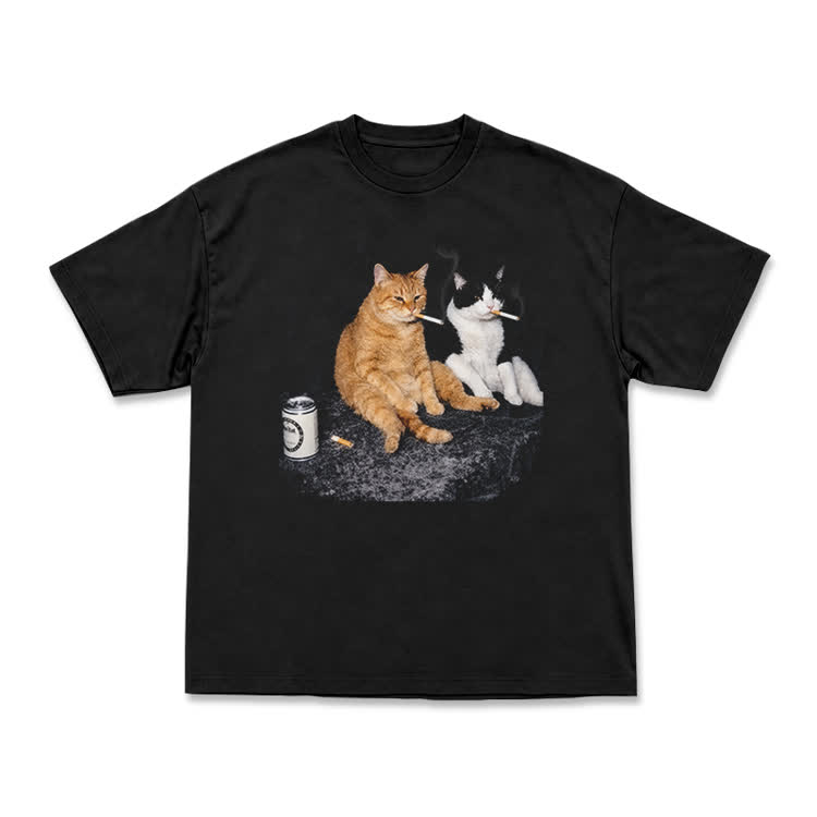 Vintage Smoking Cats Graphic T-Shirt