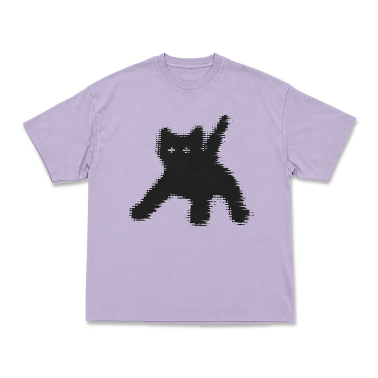 Casual Pixel Cat Graphic Crew Neck T Shirt