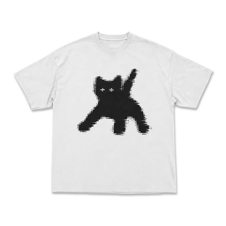 Casual Pixel Cat Graphic Crew Neck T Shirt