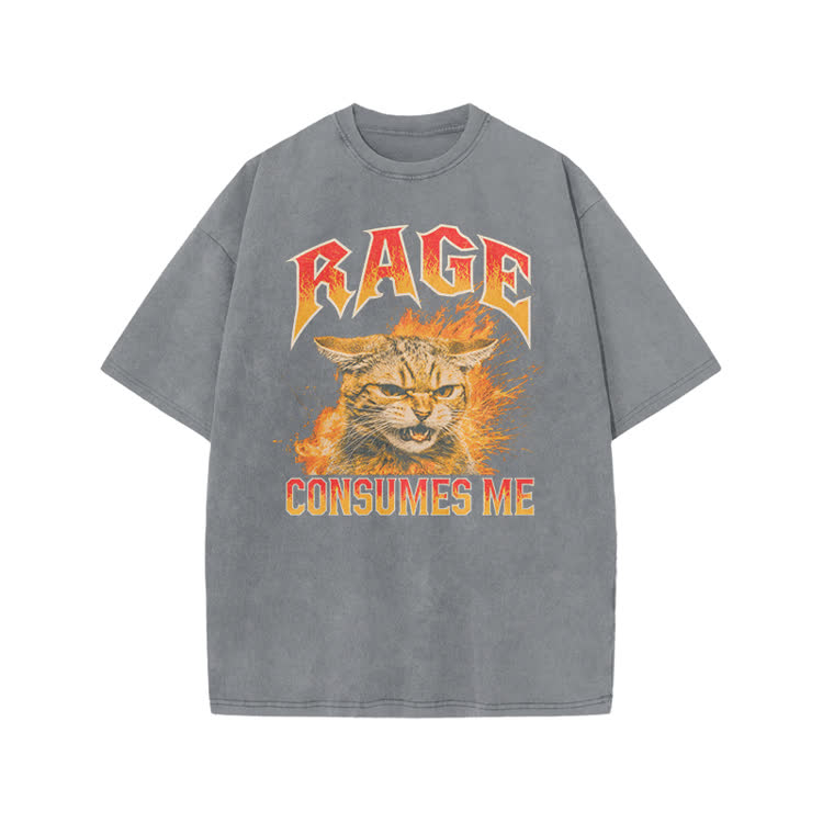 Vintage Rage Cat Graphic Print Acid Washed T-shirt