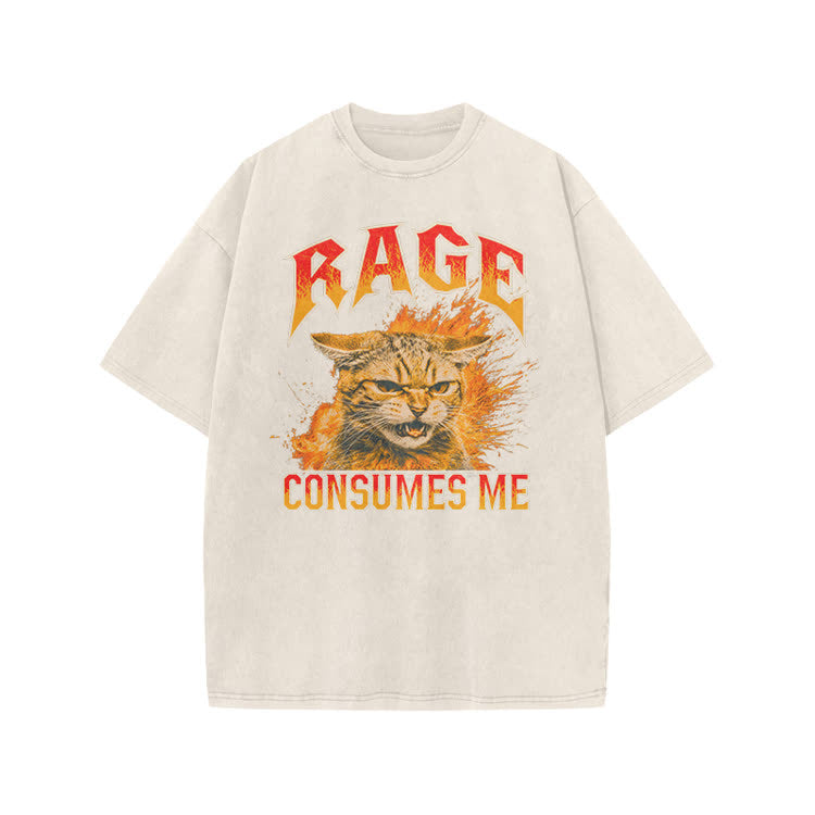 Vintage Rage Cat Graphic Print Acid Washed T-shirt