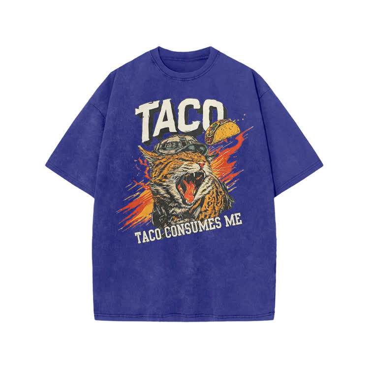 Vintage TACO CONSUMES ME Cat Graphic Print Acid Washed T-shirt
