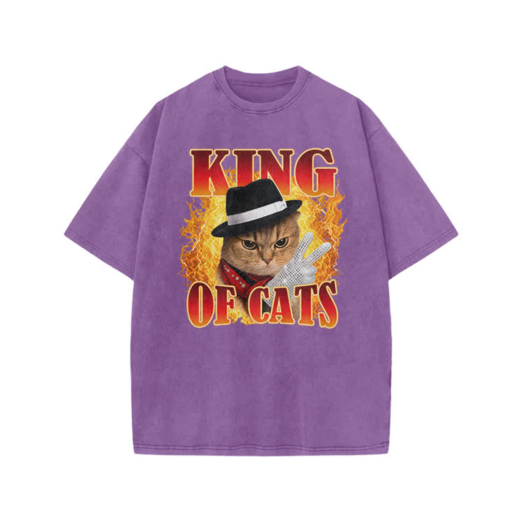 Vintage King of Cats Flame Graphic Print Acid Washed T-shirt