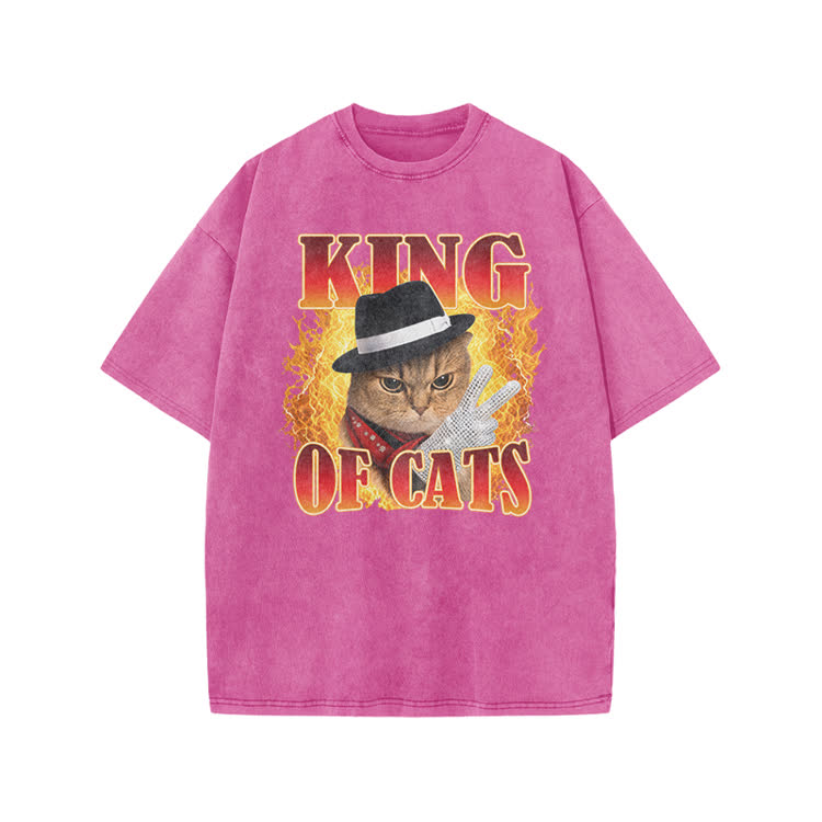 Vintage King of Cats Flame Graphic Print Acid Washed T-shirt