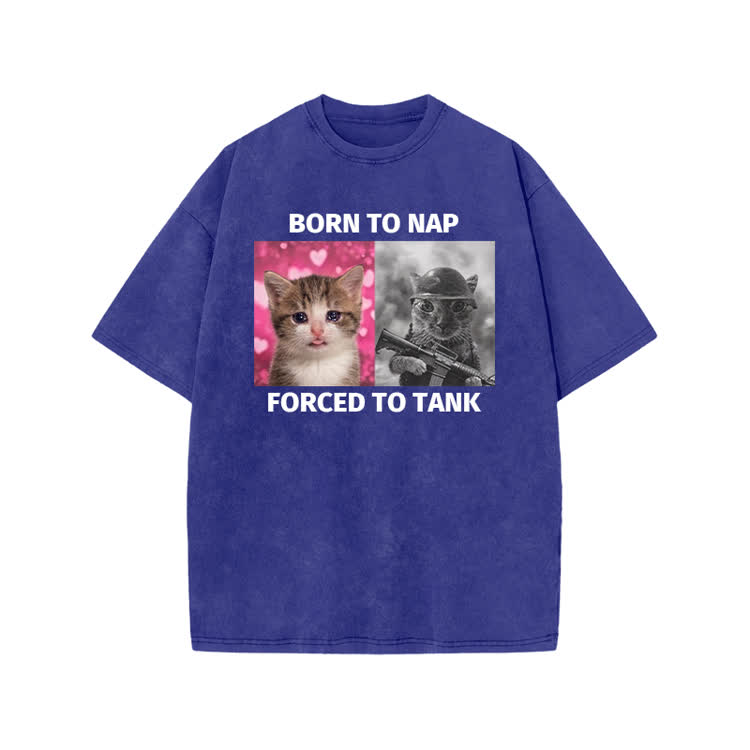 Vintage Funny Cat Graphic Print Acid Washed T-shirt