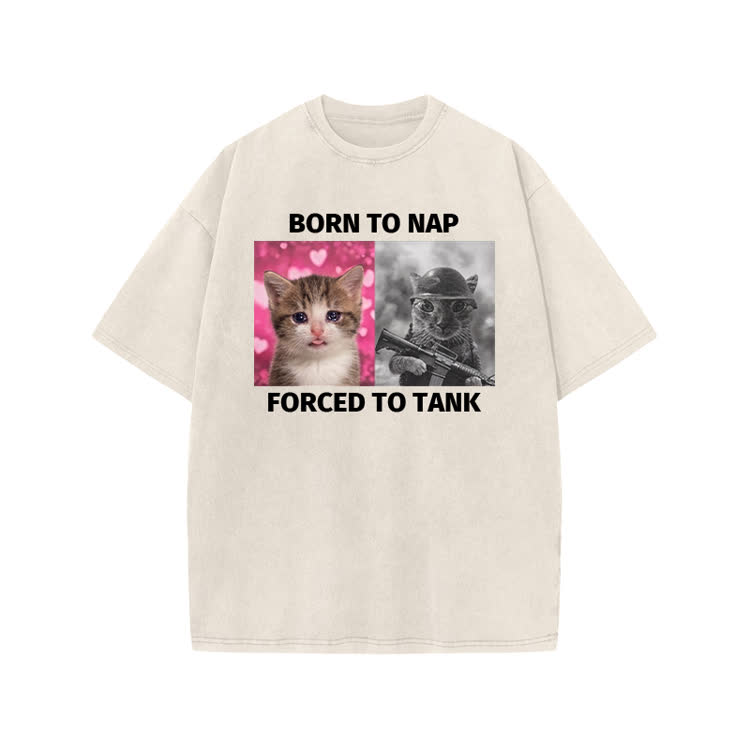 Vintage Funny Cat Graphic Print Acid Washed T-shirt