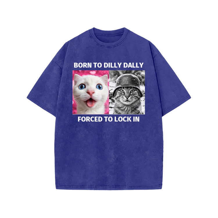 Retro Lock In Cat Photo Graphic Print Acid Washed T-shirt