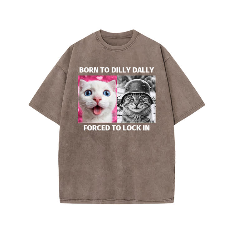 Retro Lock In Cat Photo Graphic Print Acid Washed T-shirt