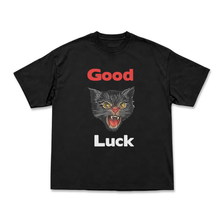 Casual Good Luck Black Cat Graphic T-Shirt