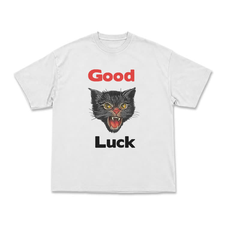Casual Good Luck Black Cat Graphic T-Shirt