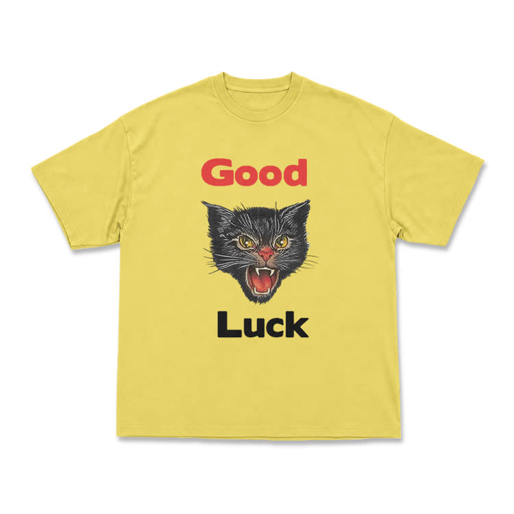 Casual Good Luck Black Cat Graphic T-Shirt