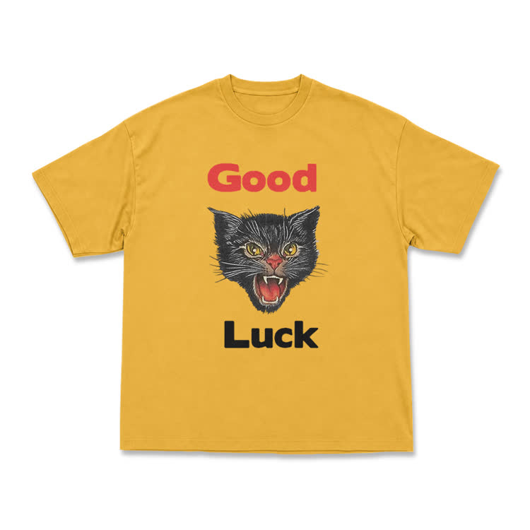 Casual Good Luck Black Cat Graphic T-Shirt