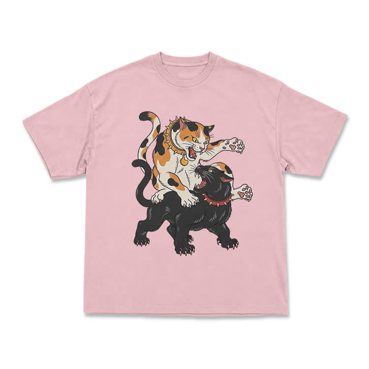Vintage Cat Clash Graphic Print T-shirt