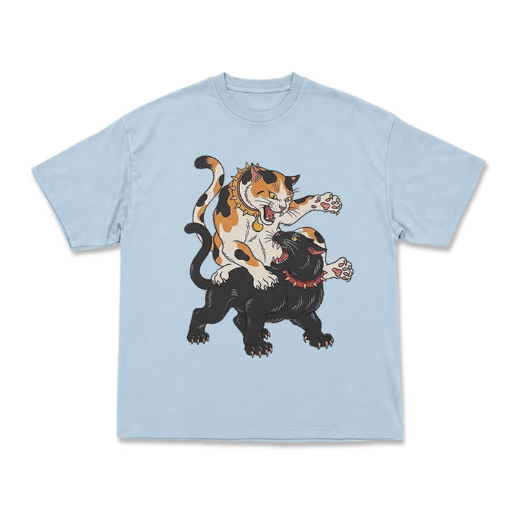 Vintage Cat Clash Graphic Print T-shirt