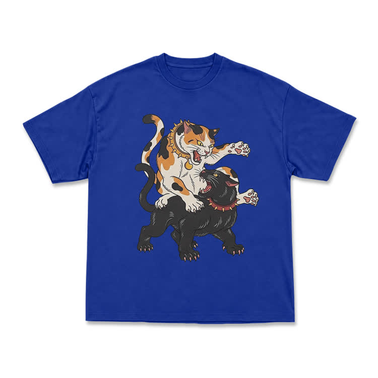 Vintage Cat Clash Graphic Print T-shirt
