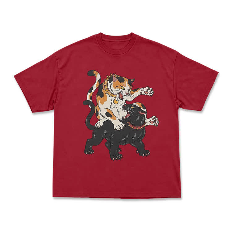 Vintage Cat Clash Graphic Print T-shirt