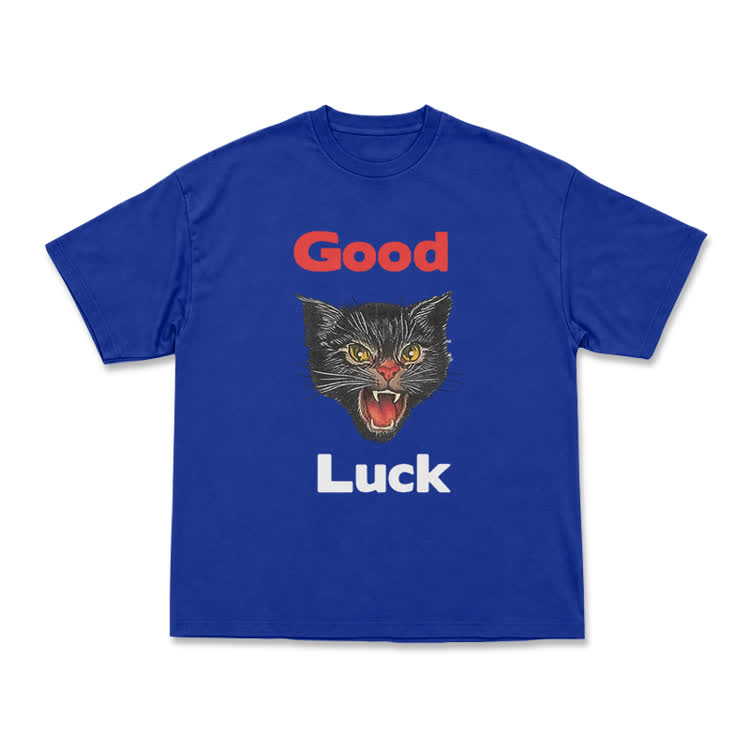 Casual Good Luck Black Cat Graphic T-Shirt