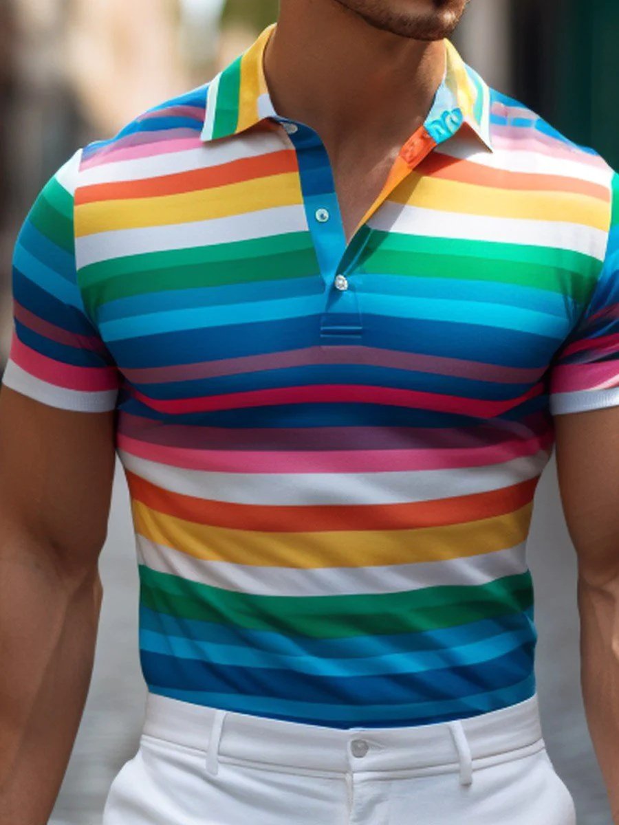 Men's Rainbow Short Sleeve Casual POLO Shirt
