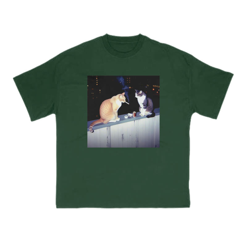 Unisex Smoking Decadent Cat Print T-shirt