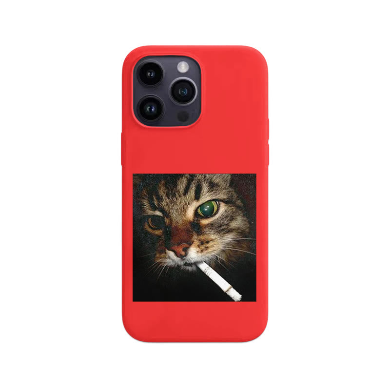 Cat With Cigarette In Mouth Print Large Hole Phone Case