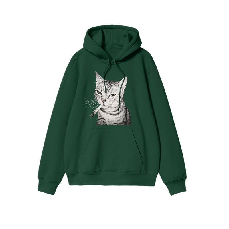 Tabby Cat With A Cigarette In Its Mouth Print Causal Hoodie