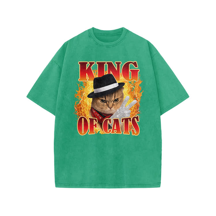 Vintage King of Cats Flame Graphic Print Acid Washed T-shirt