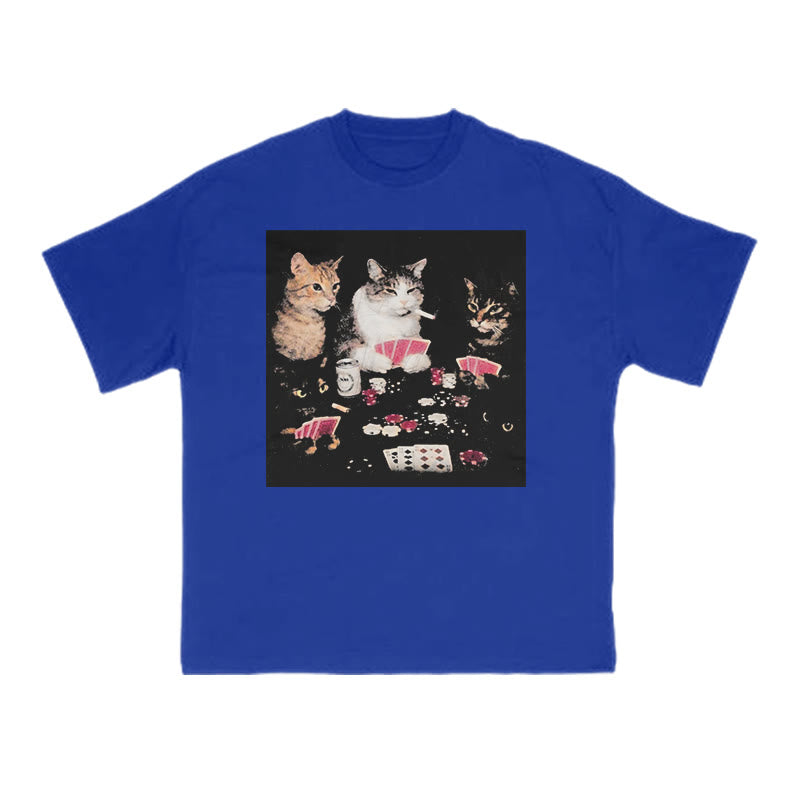 Cats Playing Texas Hold'em Print T-shirt