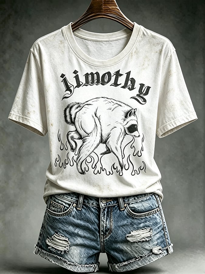 Women's  Retro  Jimothy Raccoon Seattle Print T-shirt