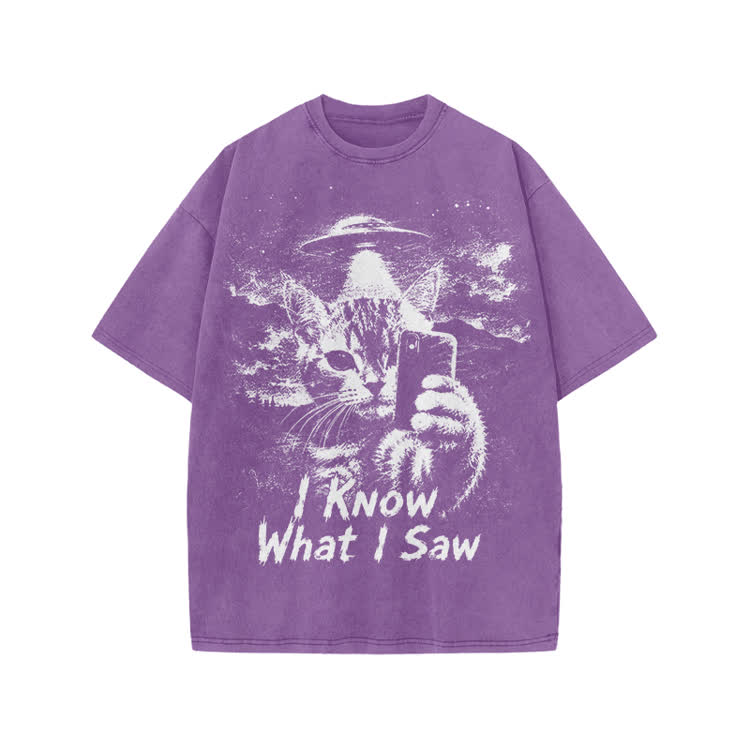 I Know What I Saw Cat Print Washed T-Shirt