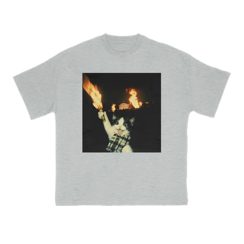 Unisex Mischievous Cat Print T-shirt