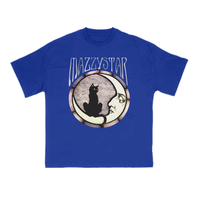 A Black Cat Crouching On The Moon Print T-shirt