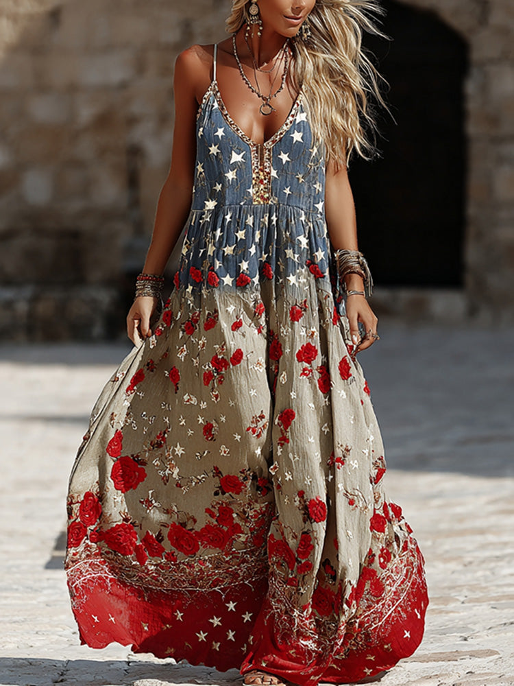Women's Floral Contrast Embroidered Print Dress