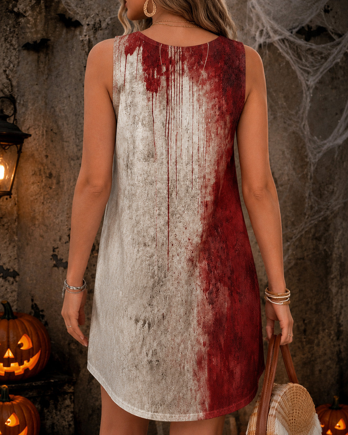 Women's Blood I'm Fine Halloween Printed Round Neck Sleeveless Mini Casual Dress
