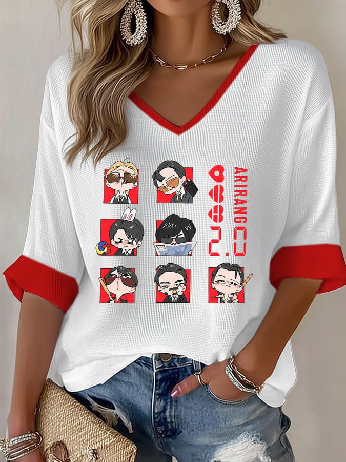 Women's Music Art Print V-Neck Top