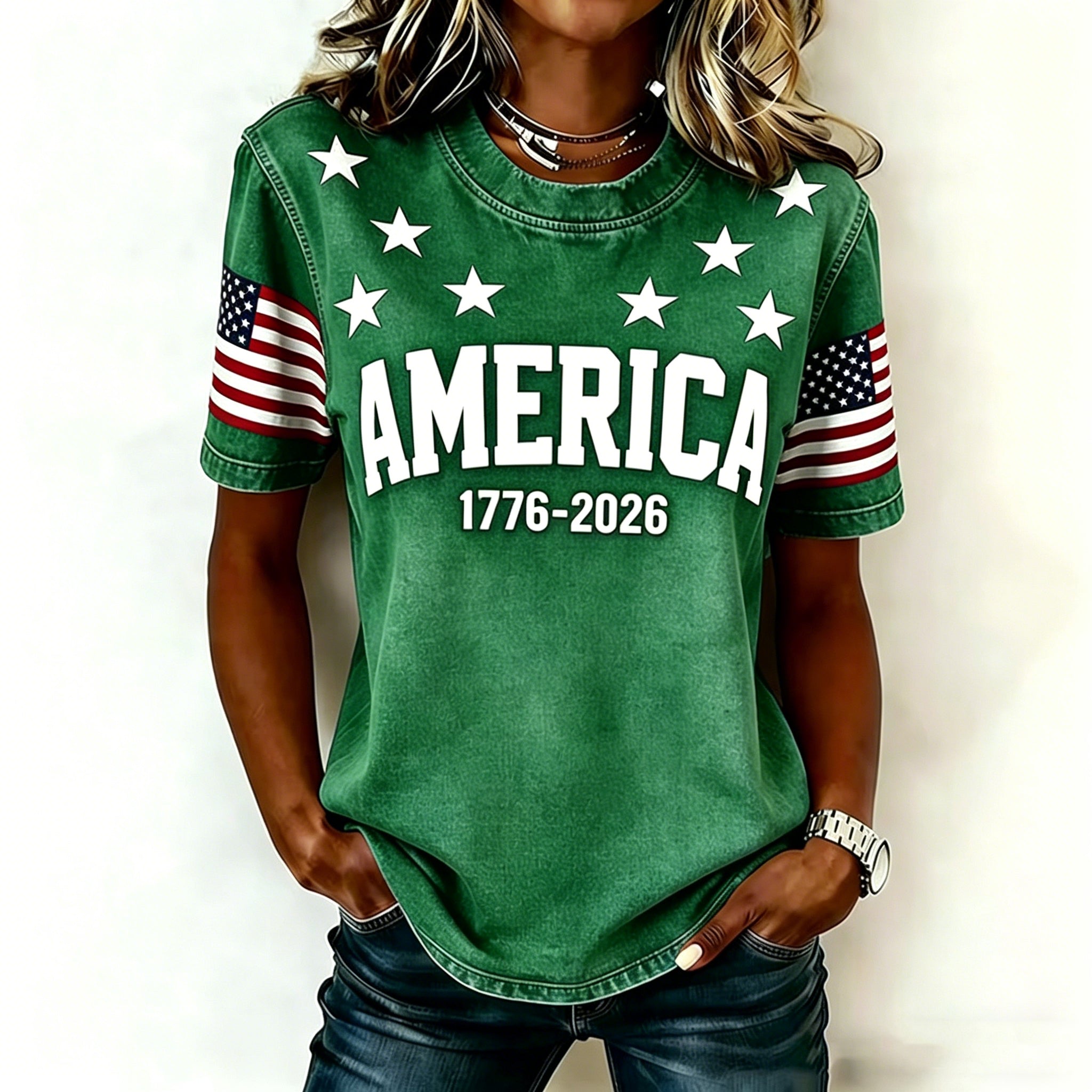 Women's 1776 Independence Day Flag Print Casual T-shirt
