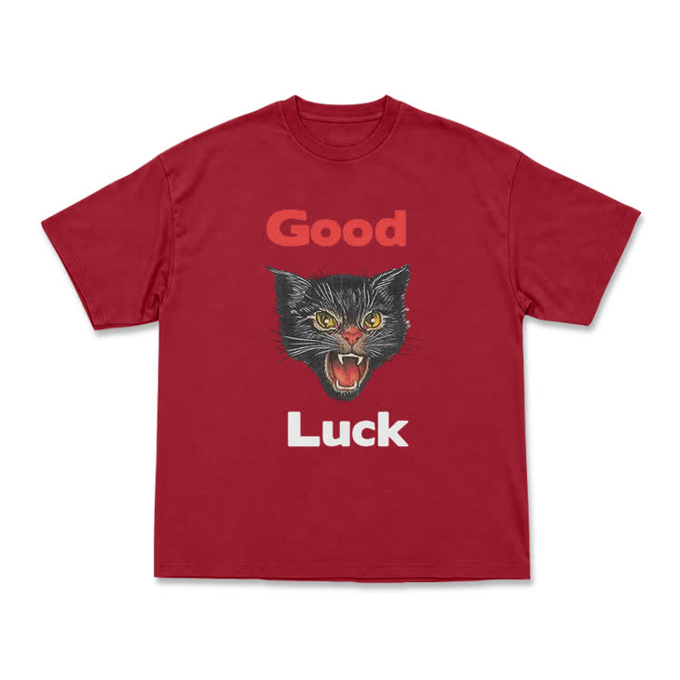 Casual Good Luck Black Cat Graphic T-Shirt