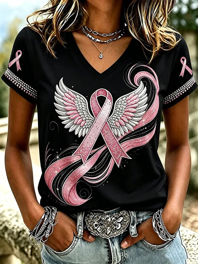Women's Breast Cancer Awareness Printed Casual T-Shirt