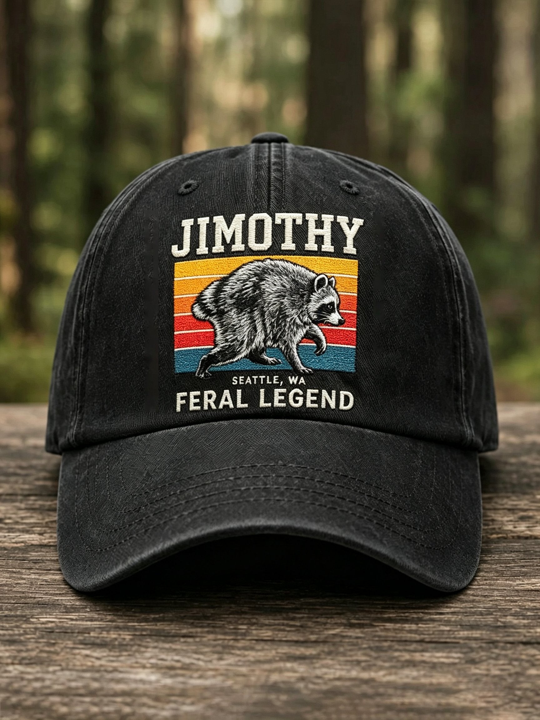 Retro Jimothy Raccoon Print Baseball Cap