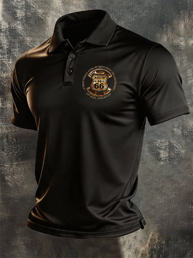 Men's Retro Biker "Route 66" Short-Sleeve Polo Shirt
