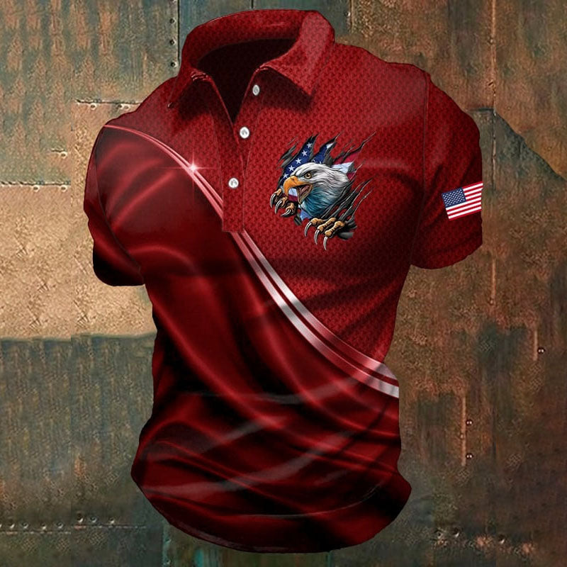 Men's America Independence Day Printed Casual Polo Shirt