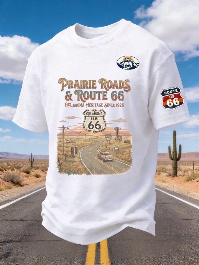 Men's Prairie Roads Route 66 Oklahoma Printed Short-sleeved T-shirt