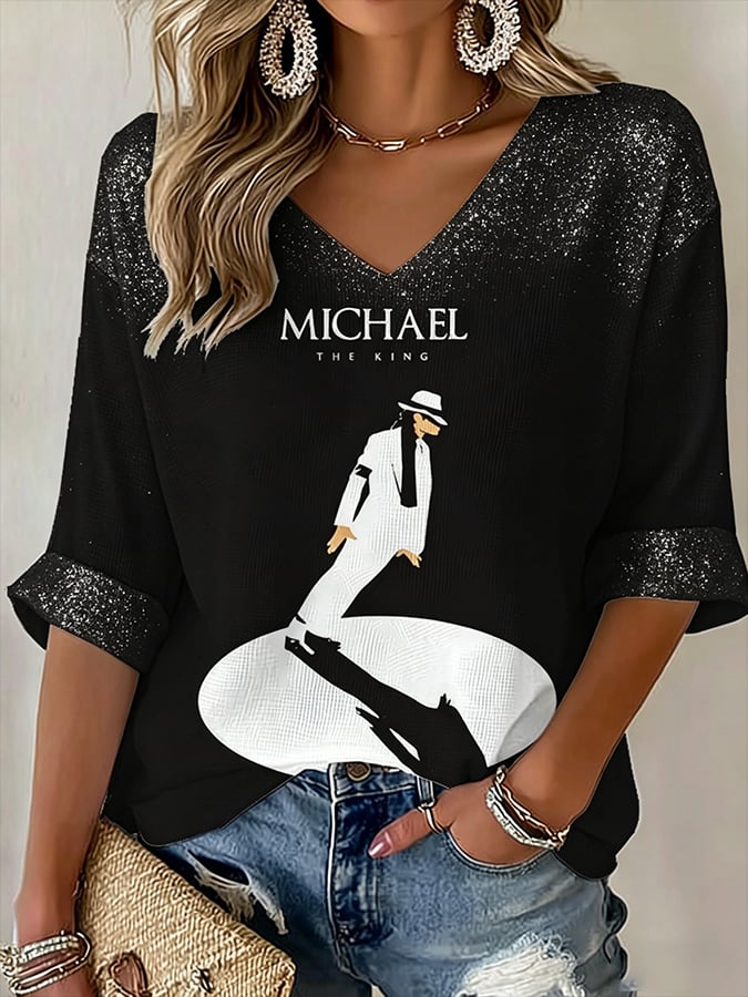 Women's Love Superstar Art Print V-Neck Top