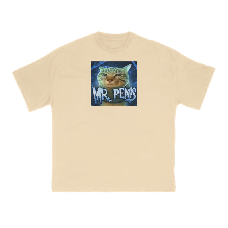 Funny Meme Cat Mr. Penis Print T-shirt