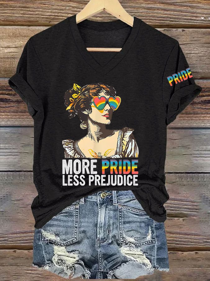 Women LGBTQ More Pride Less Prejudice Print Short Sleeve T-Shirt
