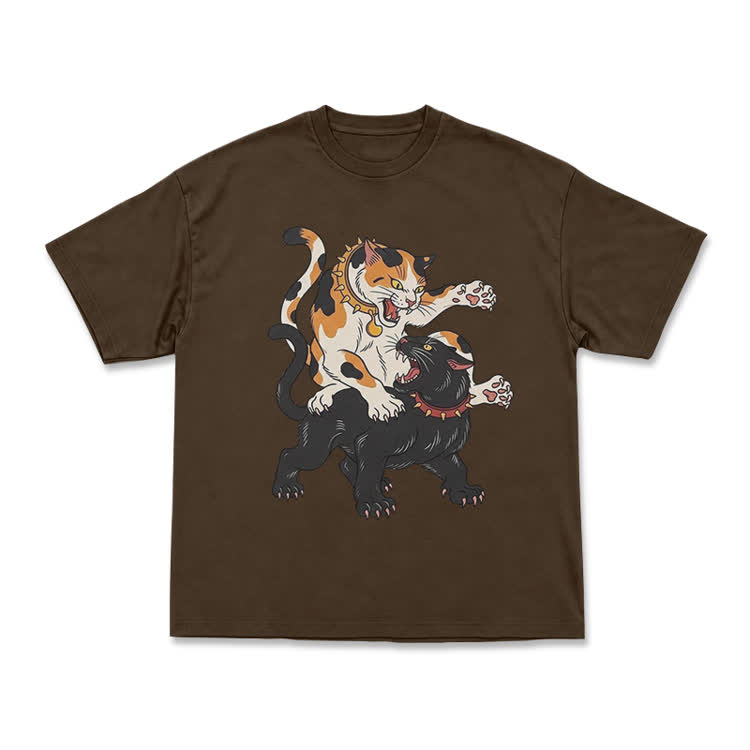 Vintage Cat Clash Graphic Print T-shirt